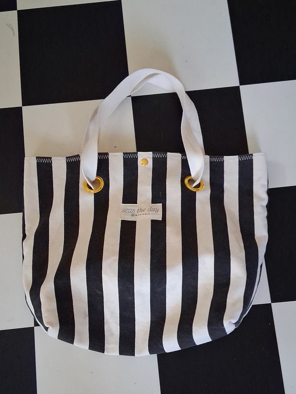 Seas The Day Black & White Striped Canvas Tote